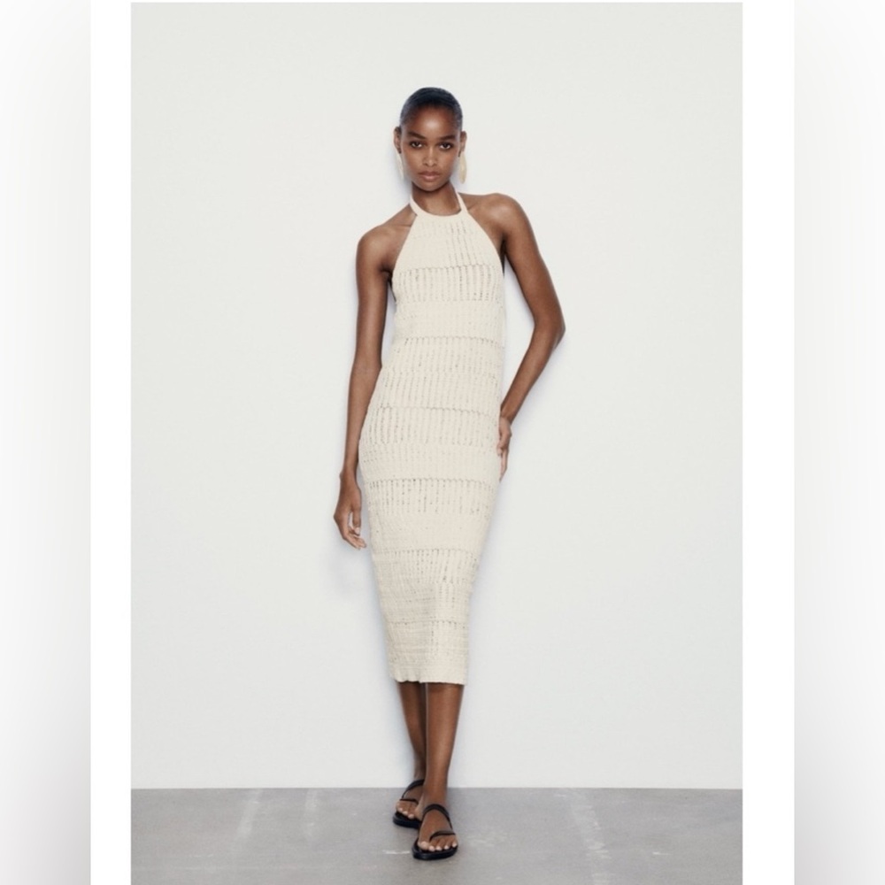 Zara Cream Halter Neck Midi Dress